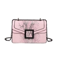 Bolso bandolera chic rosa con textura de serpiente hebilla negra y correa de cadena - Rosa