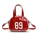 Red patent leather Boston bag with white number 89 print and detachable shoulder strap - 89 Print Style / Red