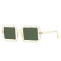 Square pixel style sunglasses with transparent yellow frame and dark green lenses - Transparent Yellow Green (C2)
