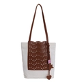 Borsa tote in tela con design patchwork in ecopelle marrone traforata al laser - Stile Taglio Laser Splicing Marrone e Bianco / Marrone