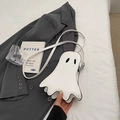 Quirky white ghost crossbody bag in vegan leather with black cutout eyes and thin strap - White