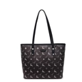 Large capacity tote bag in black leather with all-over deer print and long shoulder straps - Black