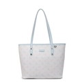 Light blue and cream printed tote bag with floral deer patterns for commuting - Light Blue