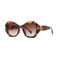 Retro-Oversize-Sonnenbrille in Schildpattoptik mit braunem Verlauf und Goldmetall-Akzenten - Leopard / Tee