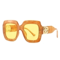 Occhiali da sole quadrati tartarugati con lenti gialle e decorazione in metallo dorato - Arancione / Giallo