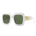 Square oversized white frame sunglasses with dark green lenses and gold hardware details - White / Green