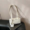 Chic white baguette shoulder bag in faux leather with matching mini pouch attachment - White