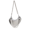 Sac cœur argenté avec chaîne, grandes perles blanches et breloques en métal - Argenté