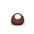 Minimalist half-moon crossbody bag in deep brown finish with gold chain strap - Coffee