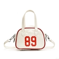 White patent leather Boston bag with red 89 print and adjustable shoulder strap - 89 Print Style / White