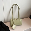 Sage green baguette shoulder bag in matte leather with matching mini pouch accessory - Green