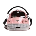 Bolso rosa con forma de coche de charol con diseño de gato y detalles plateados - Rosa