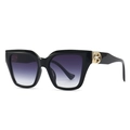 Oversized black frame sunglasses with purple gradient lenses and gold temple detail - Black Frame Gradient Grey Lens