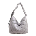 Borsa tote imbottita in cotone argento metallizzato con tracolla a nuvola - Viola Grigio Argento