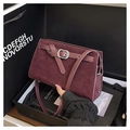 Detail of burgundy vintage crossbody bag with frosted suede finish and metal buckle decoration - One Size / Burgundy