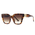 Classic tortoise shell square sunglasses with brown gradient lenses and gold logo detail - Leopard Frame Gradient Tea Lens
