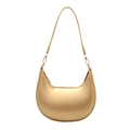 Metallic gold crescent shoulder bag with zipper closure and slim strap on white background - Gold