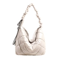 Borsa tote trapuntata beige in nylon con tracolla arricciata e motivo a rombi - Bianco Chiaro di Luna