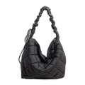 Borsa tote trapuntata nera con tracolla a scrunchie e dettaglio nodo in corda intrecciata - Nero