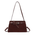 Minimalistische weinrote Wildleder-Schultertasche mit Gürtelschnalle und Silber-Hardware - Burgunderrot