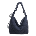 Borsa tote trapuntata blu navy con tracolla arricciata e forma a mezza luna - Blu Notte