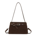 Vintage Kelly-Handtasche aus dunkelbraunem Wildleder mit silberner Schnalle und Gurt - Braun