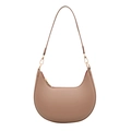 Sac sous le bras demi-lune taupe en cuir minimaliste avec des boucles dorées chic - Kaki