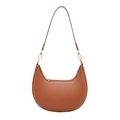 Minimalist caramel brown crescent hobo bag with gold hardware and slim shoulder strap - Yellow Brown