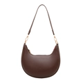 Minimalist crescent shoulder bag in dark brown matte leather with gold zipper detail - Brown