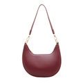 Minimalist burgundy crescent hobo shoulder bag with smooth leather finish and gold hardware - Burgundy