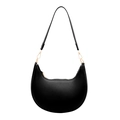 Minimalist black leather crescent hobo bag with gold hardware and shoulder strap - Black