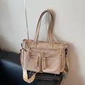 Sac fourre-tout beige en velours côtelé avec poches zippées et bandoulière réglable - Kaki