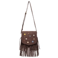 Bolso bandolera de ante marrón con botones decorativos y flecos de estilo boho - Marrón