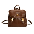 Vintage brauner Damen Rucksack aus PU-Leder mit Klappe und goldenem Metallschnalle - Braun