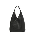 Minimalistische schwarze PU Leder Beuteltasche mit Vintage Textur und großem Volumen - Schwarz