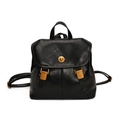 Eleganter schwarzer Lederrucksack für Damen mit goldenen Schnallen im Retro-Stil - Schwarz