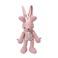Pink punk rabbit backpack with white bone pattern and adjustable leather straps - Pink