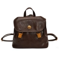 Vintage dunkelbrauner PU Leder Rucksack mit Klappe und antiken Messingschnallen - Braun