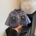 Mini sac à bandoulière en forme de veste, cuir PU bleu fumé et boutons dorés - Bleu