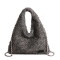 Elegant grey plush crossbody bag with premium texture and silver chain strap - Gray / Large (29*2*18cm)