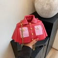 Mini creative jacket crossbody bag in red leather with pink pockets and gold chain - Rose Red