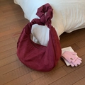 Bolso hobo grande de terciopelo burdeos con correa ancha anudada para el otoño - Rojo