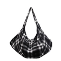 Borsa hobo chic a quadri bianchi e neri in flanella con anelli in argento - Nero