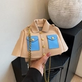 Mini jacket-shaped crossbody bag in beige and blue with gold chain strap - Light Khaki