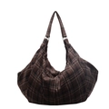 Borsa hobo tote a scacchi marroni da donna capiente in tela con dettaglio anello metallo - Caffè Scuro