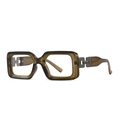 Modern vintage square amber blue light glasses with unique hollow metal temple details - Tea
