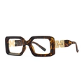 Retro tortoise shell square glasses frame with gold hollow metal temple decoration - Tortoise