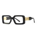 Retro square black glasses with iconic gold H-hinges in a modern 45-degree side view - C1 Black