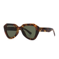 Modern retro hexagonal sunglasses with tortoise shell frame and rivet accents - Leopard Frame Green Lens