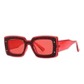 Lunettes de soleil rétro à monture carrée rouge épaisse avec rivets en argent polis - C2 Rouge Rouge
